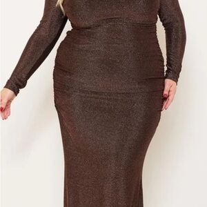 Elegant Long Sleeve Brown Dress